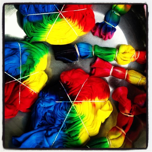 Tie-dye spirals--in process